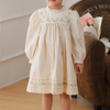 Arrival Autumn Girls Ruffle Neck Long Sleeves Flowers Embroidery Dress-0