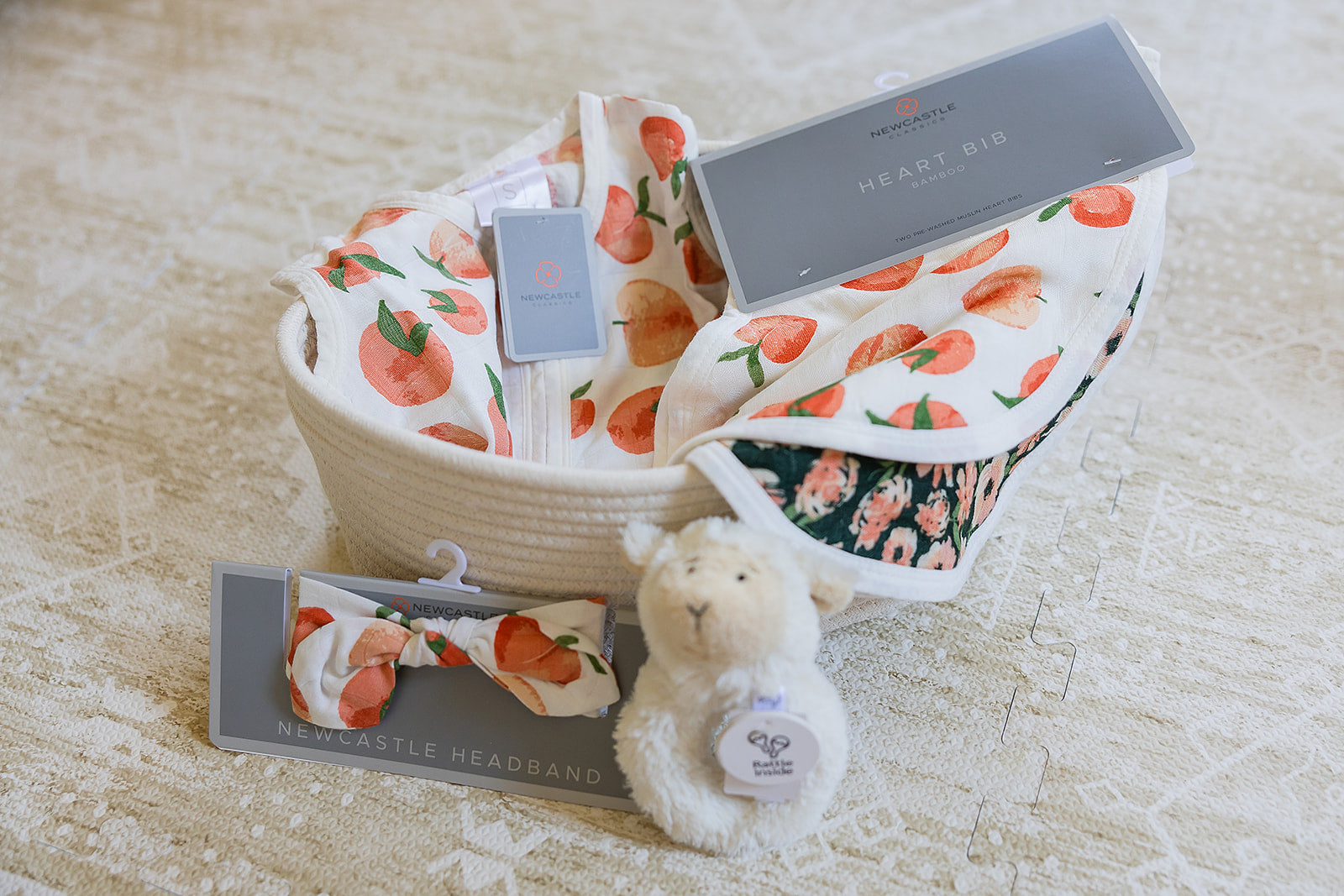 Welcome Baby Girl - Peaches & Lamb Gift Basket-0