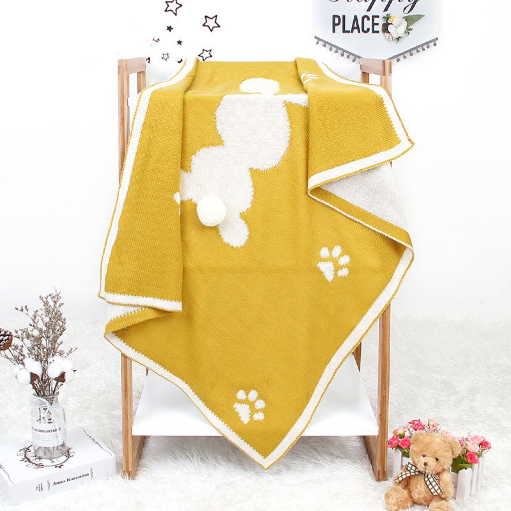 Baby Cartoon Rabbit & Footprints Embroidered Graphic 3D Tail Blanket-11