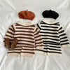 Baby Striped Pattern Lapel Knitted Cardigan or Pants-1