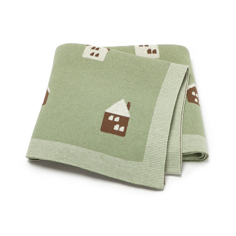 Hot Selling: Spring/Summer Arrival Knitted Cute Little House Soft Baby Blanket, Perfect For Newborn Boys And Girls-0