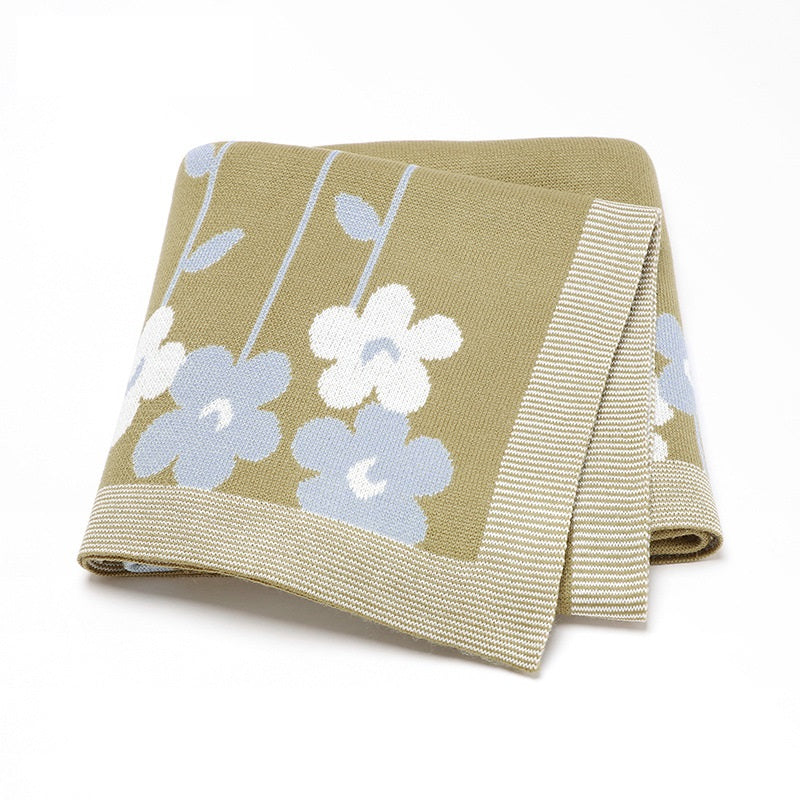 Knitted Beautiful Flower Soft Baby Blanket, Perfect For Newborn Boys And Girls-0