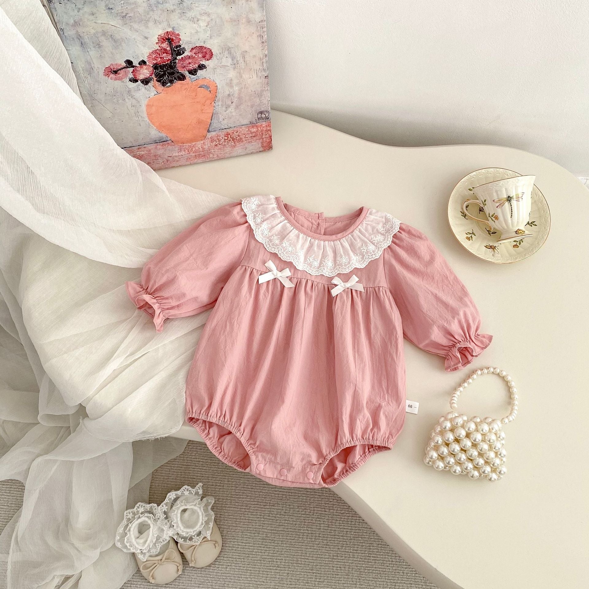 Spring Arrival Baby Girls Long Sleeves Floral Embroidered Collar bodysuit Bodysuits-0