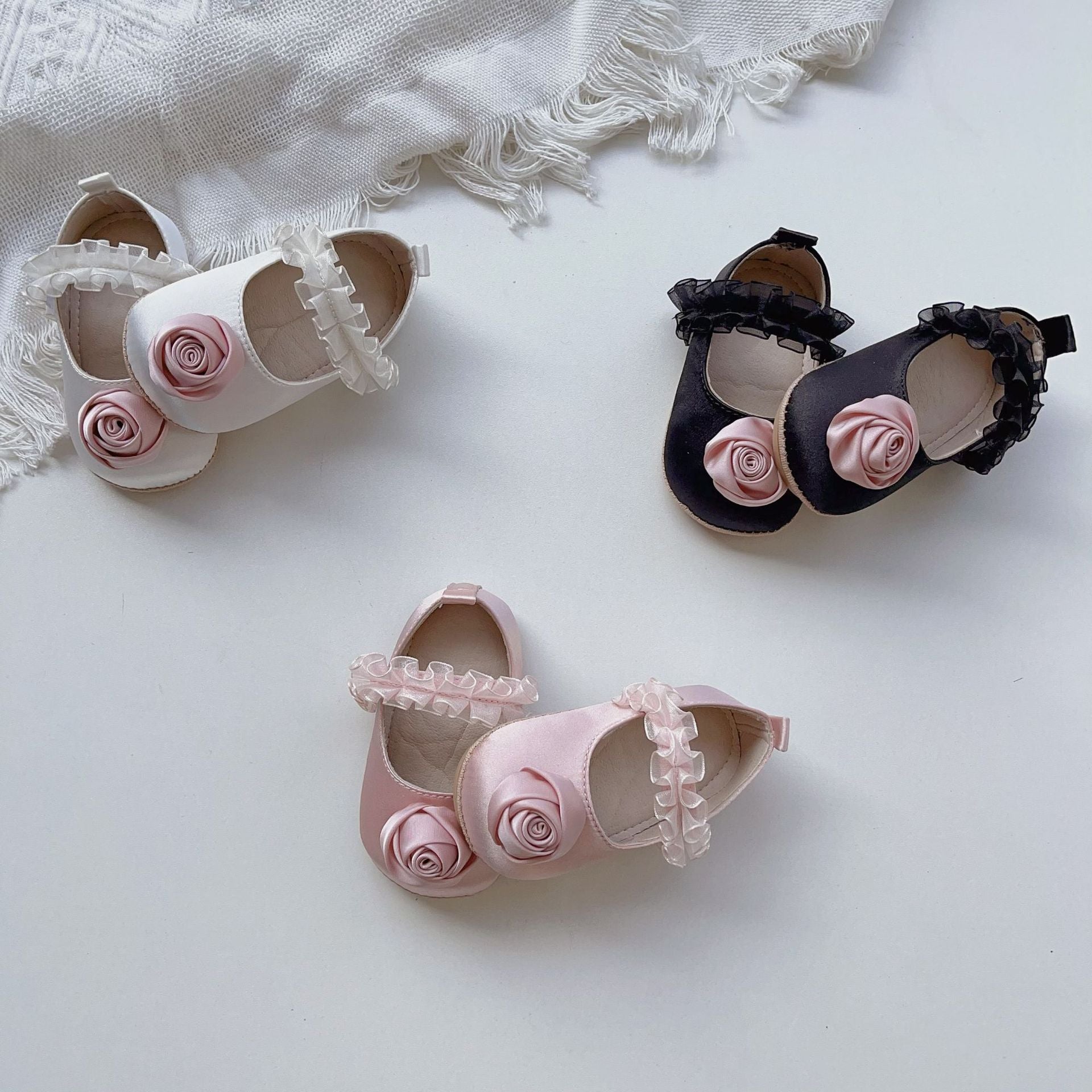 Arrival Baby Girl 3D Flower Ruffle Lace Toddler Soft-Sole Anti-Slip Walking Shoes-0
