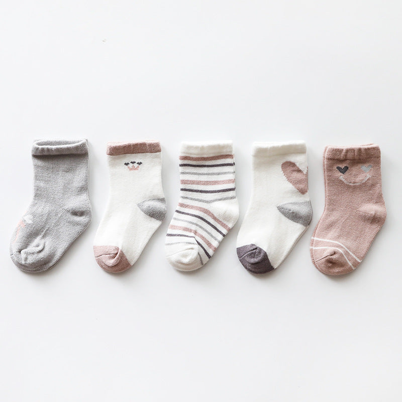 Baby Print Pattern Spring Autumn Cotton 1Bag=5Pairs Socks-0