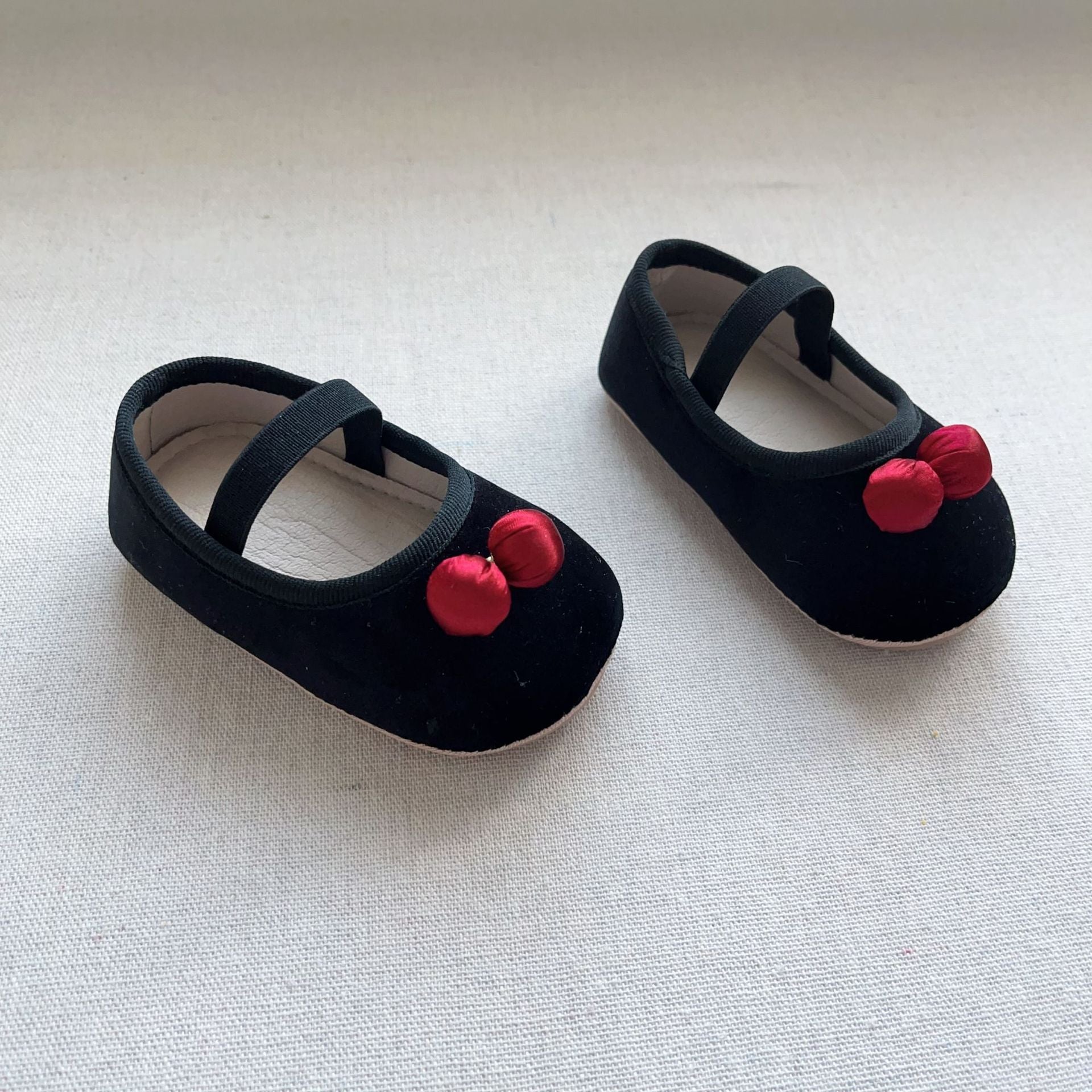 Autumn Baby Girl Vintage Design Double-Cherry Attached Toddler Soft-Sole Anti-slip Walking Shoes-2