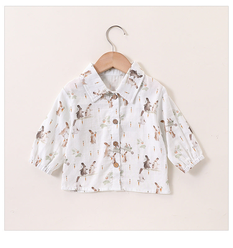 Spring Baby Kids Unisex Cartoon Rabbits Pattern Long Sleeves bodysuit and Top Shirt – Sister Matching Set-2
