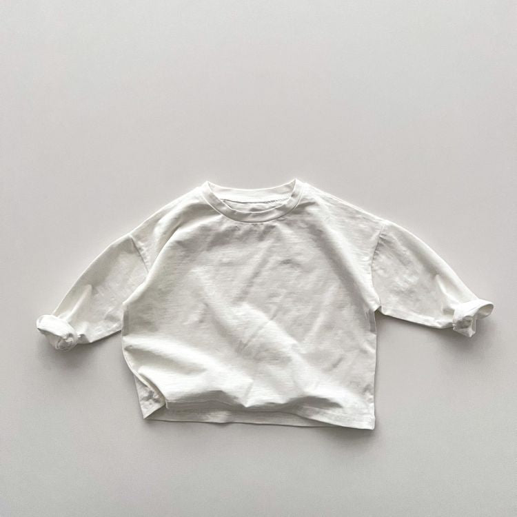 Baby Boy And Girl Solid Color Pullover Design Long-Sleeved Tops-2