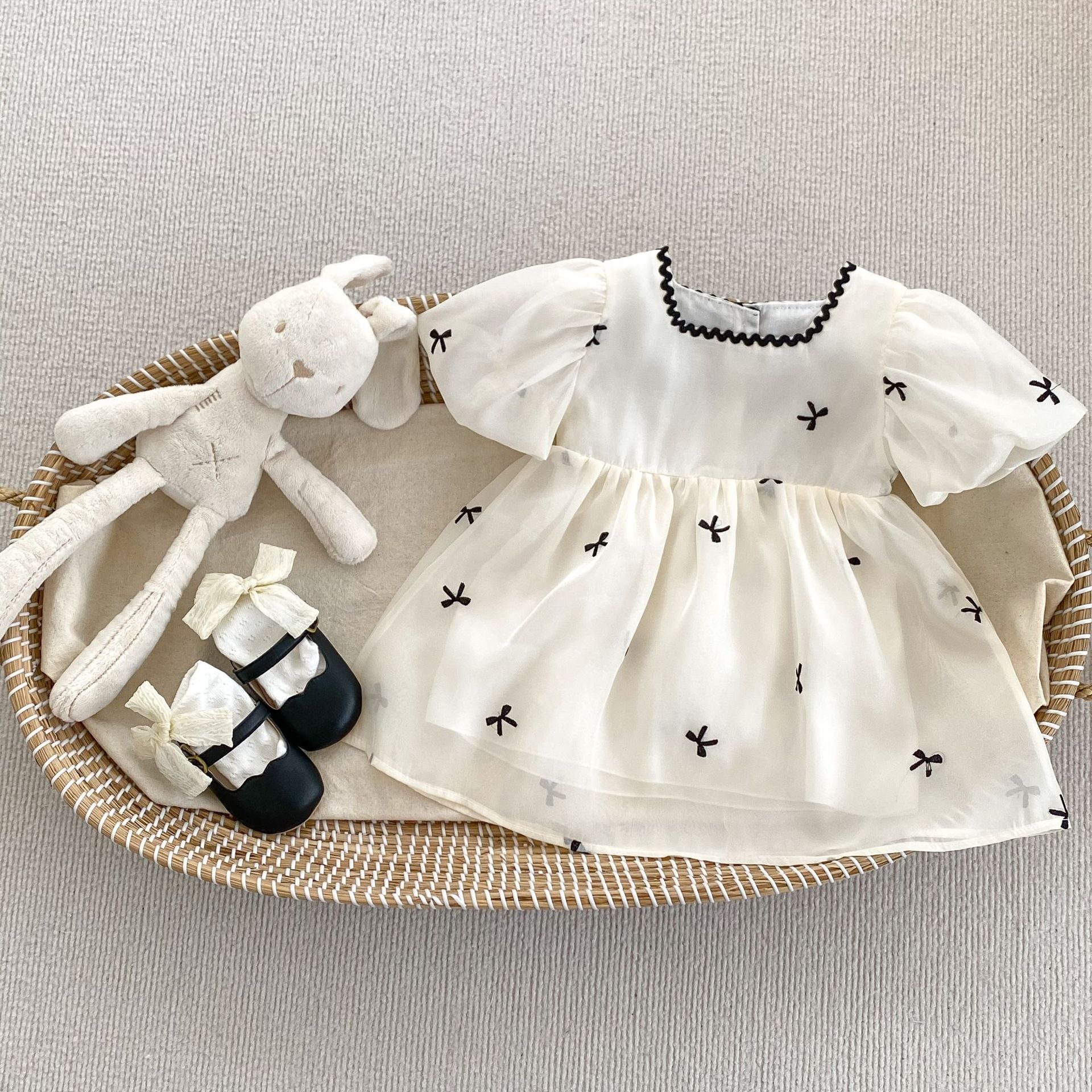 Summer Baby Butterfly Bows Embroidery Short-Sleeved Gauze bodysuit And Dress For Girls – Princess Sister Matching Set-2