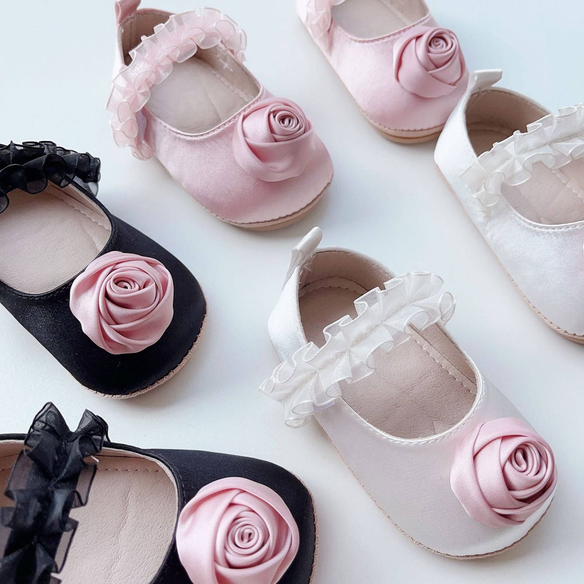 Arrival Baby Girl 3D Flower Ruffle Lace Toddler Soft-Sole Anti-Slip Walking Shoes-1