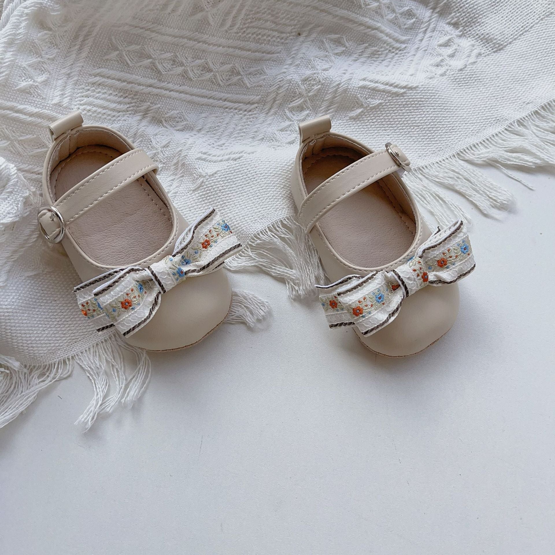 Arrival Baby Girl Floral Embroidery Bow Toddler Soft-Sole Anti-Slip Walking Shoes-1