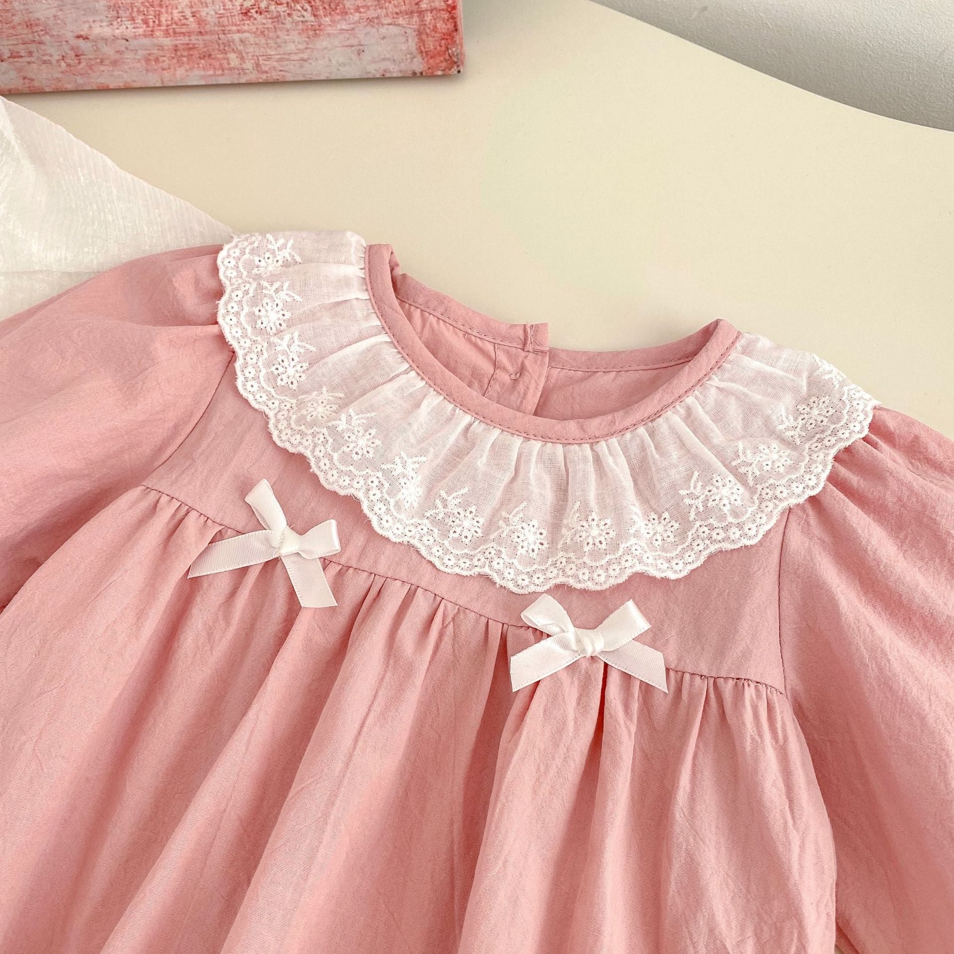 Spring Arrival Baby Girls Long Sleeves Floral Embroidered Collar bodysuit Bodysuits-1