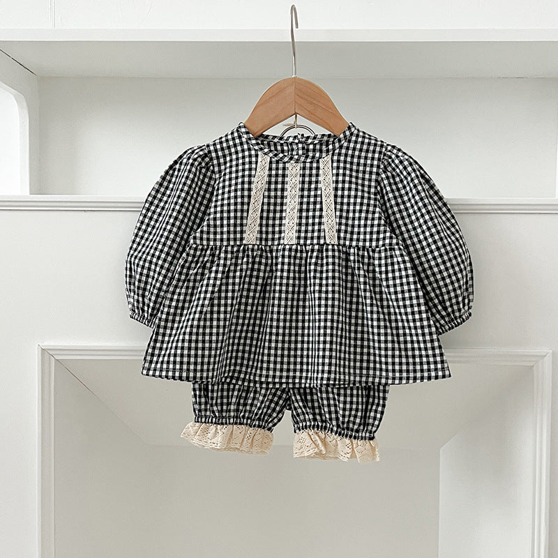 Arrival Autumn Baby Kids Girls Long Sleeves Plaid Top and Bloomers – Princess Sister Matching Set-3