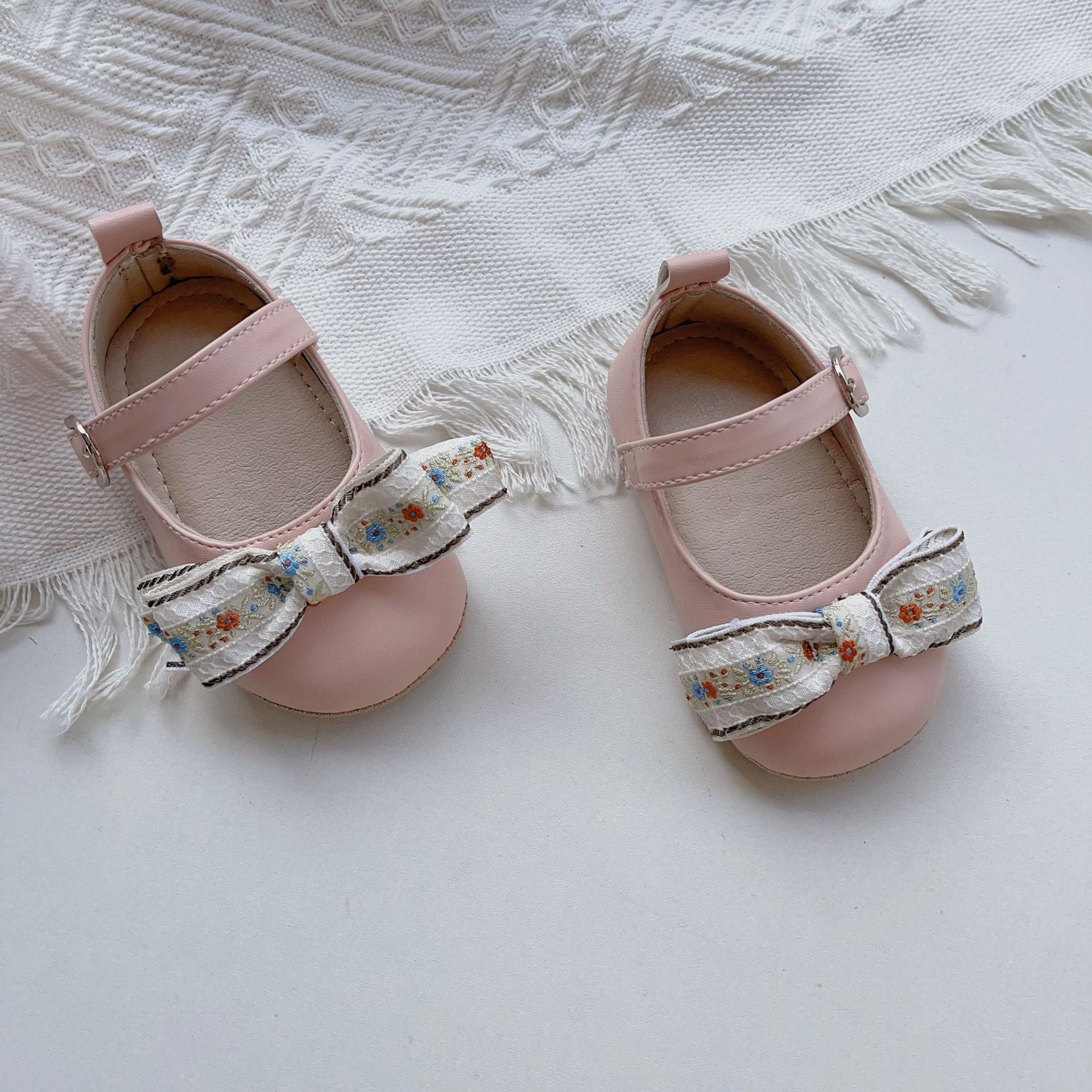 Arrival Baby Girl Floral Embroidery Bow Toddler Soft-Sole Anti-Slip Walking Shoes-2