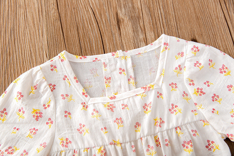 Baby Girl Floral Print Square Collar bodysuit With Hat-3