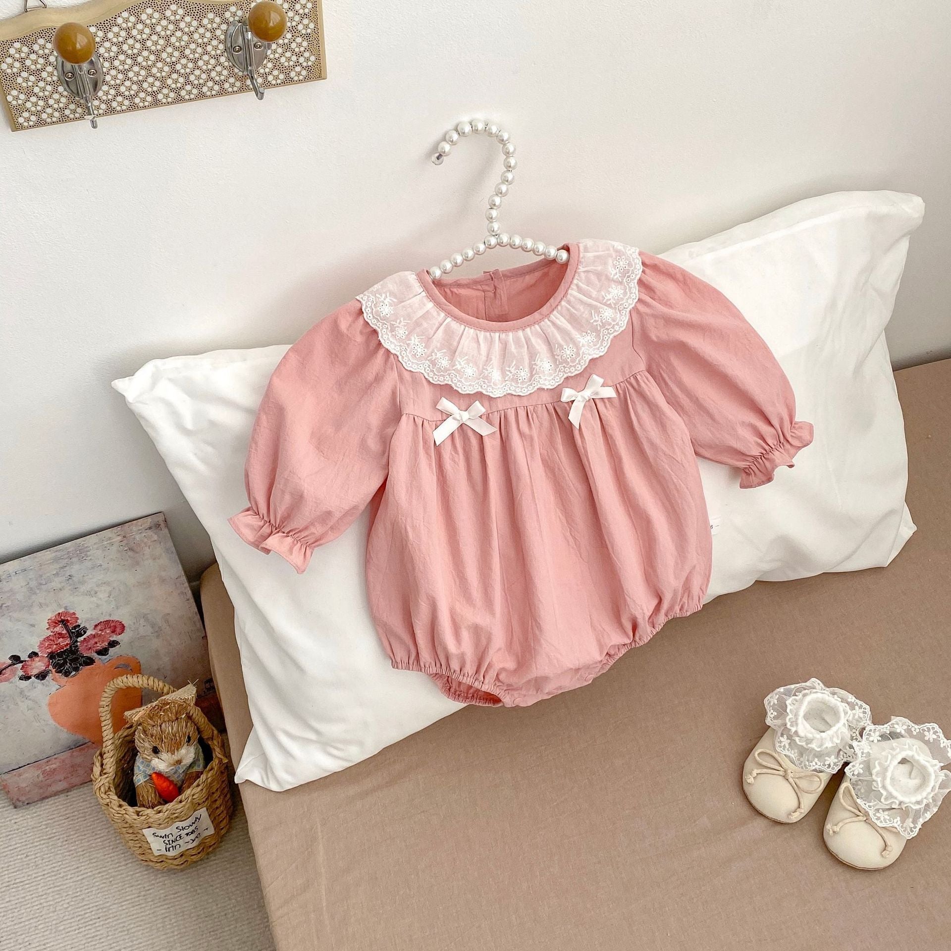 Spring Arrival Baby Girls Long Sleeves Floral Embroidered Collar bodysuit Bodysuits-2