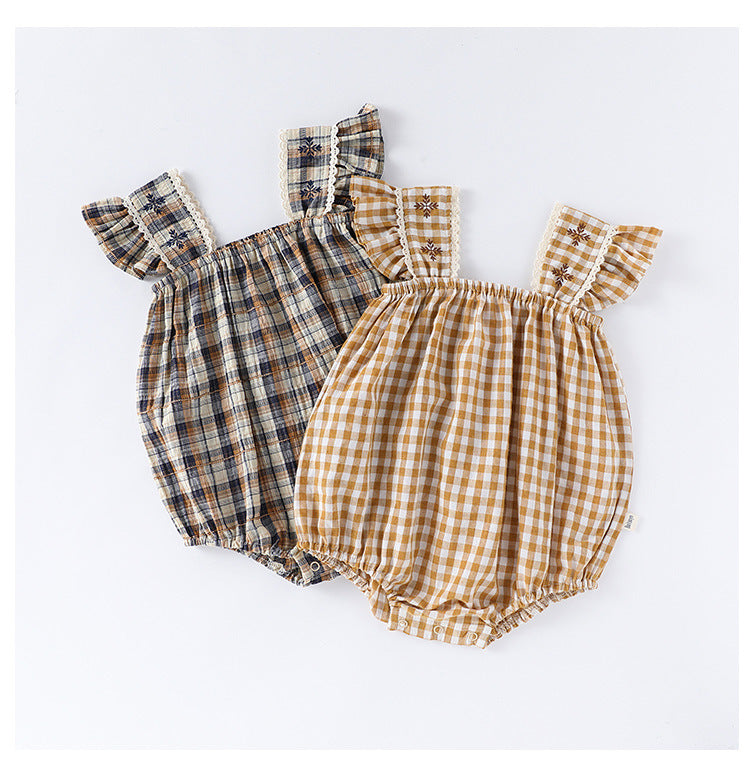 Summer Arrival Baby Girls Sleeveless Plaid Design bodysuit Bodysuits-0