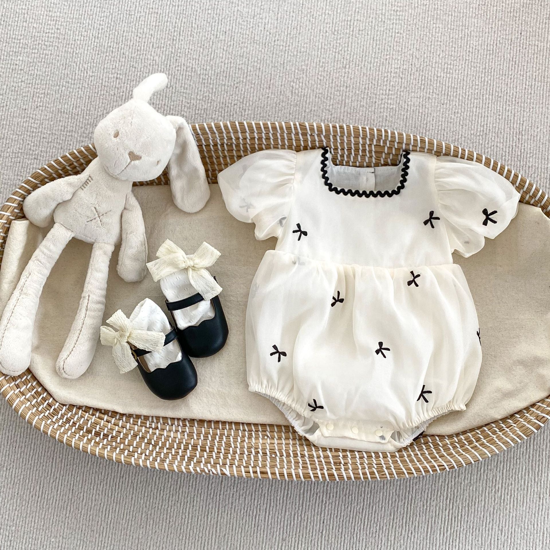 Summer Baby Butterfly Bows Embroidery Short-Sleeved Gauze bodysuit And Dress For Girls – Princess Sister Matching Set-3