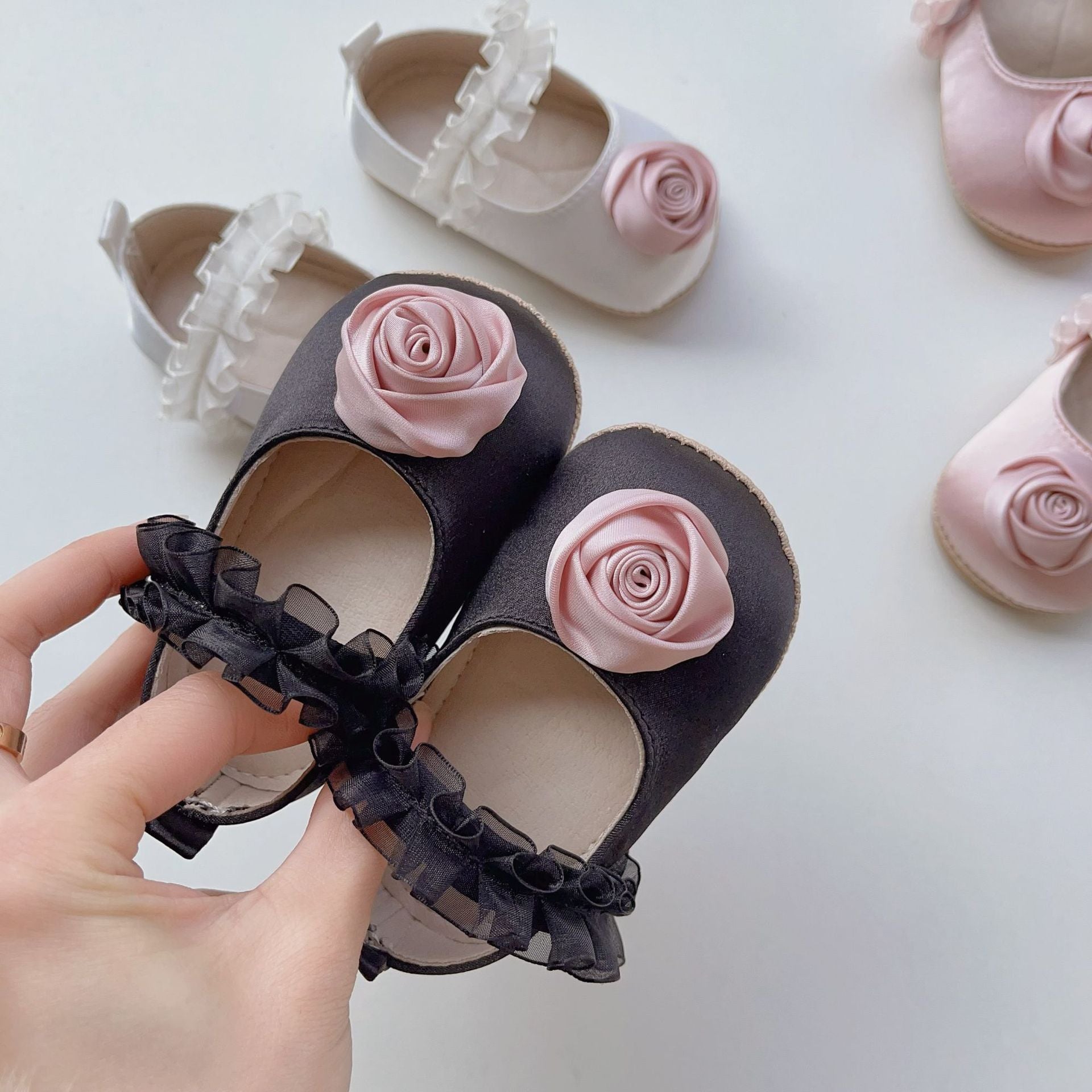 Arrival Baby Girl 3D Flower Ruffle Lace Toddler Soft-Sole Anti-Slip Walking Shoes-2