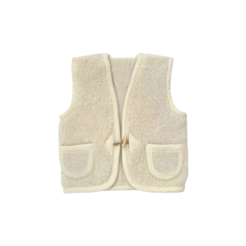 Baby Solid Color Vintage Style Sleeveless Wool Jacket Coat-3
