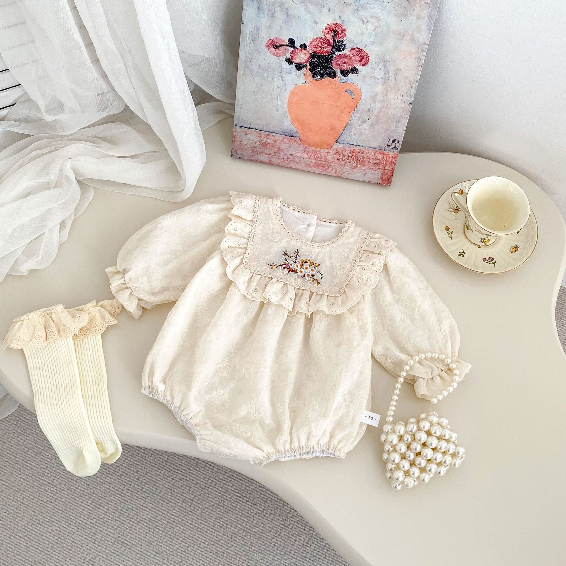Spring Arrival Baby Girls Long Sleeves Floral Embroidered Bodysuits bodysuit-3