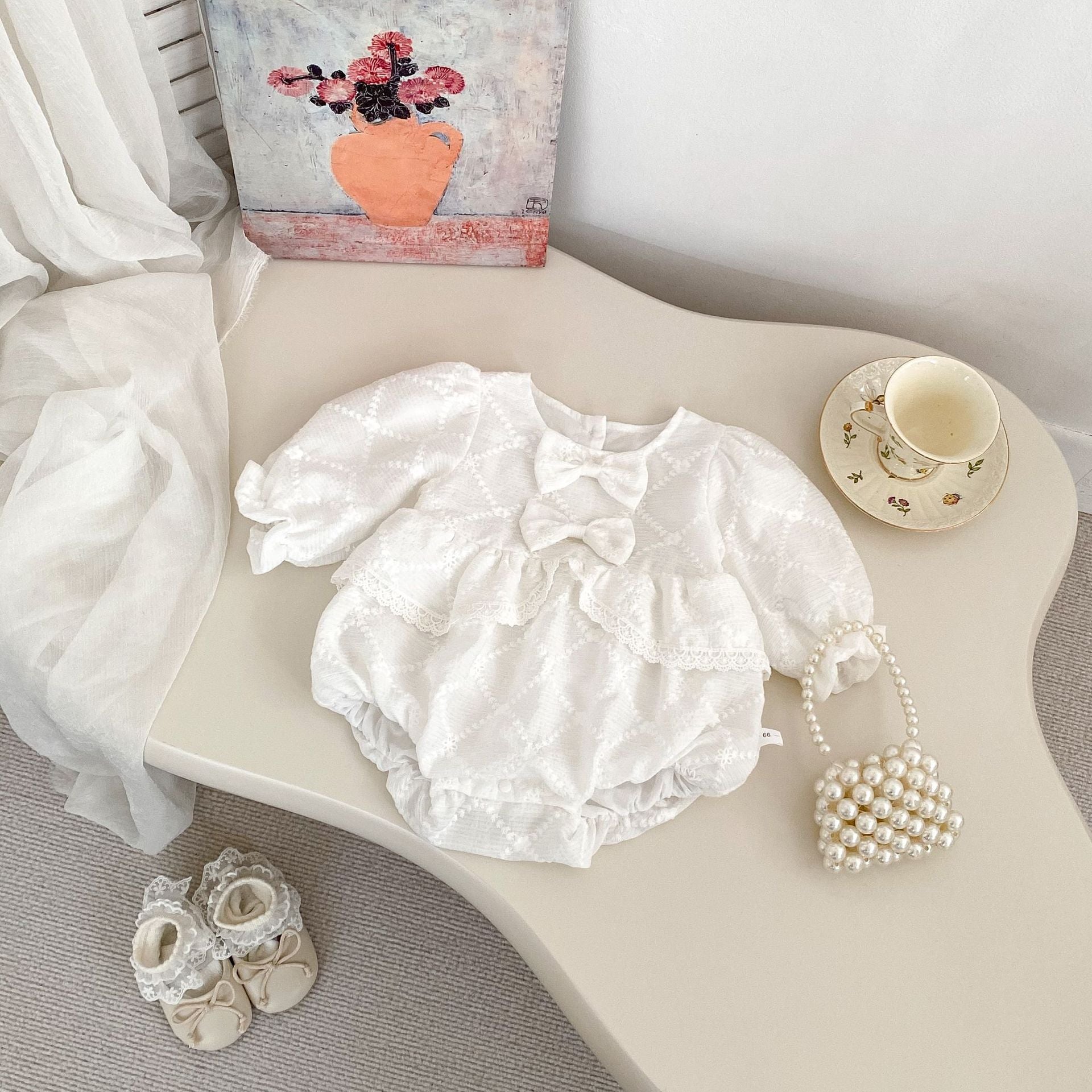 Spring Arrival Baby Girls Long Sleeves Floral Embroidered Bodysuits bodysuit-4