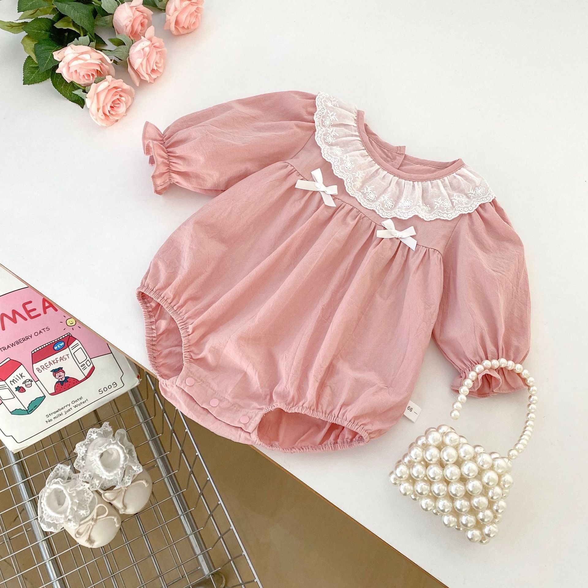 Spring Arrival Baby Girls Long Sleeves Floral Embroidered Collar bodysuit Bodysuits-3