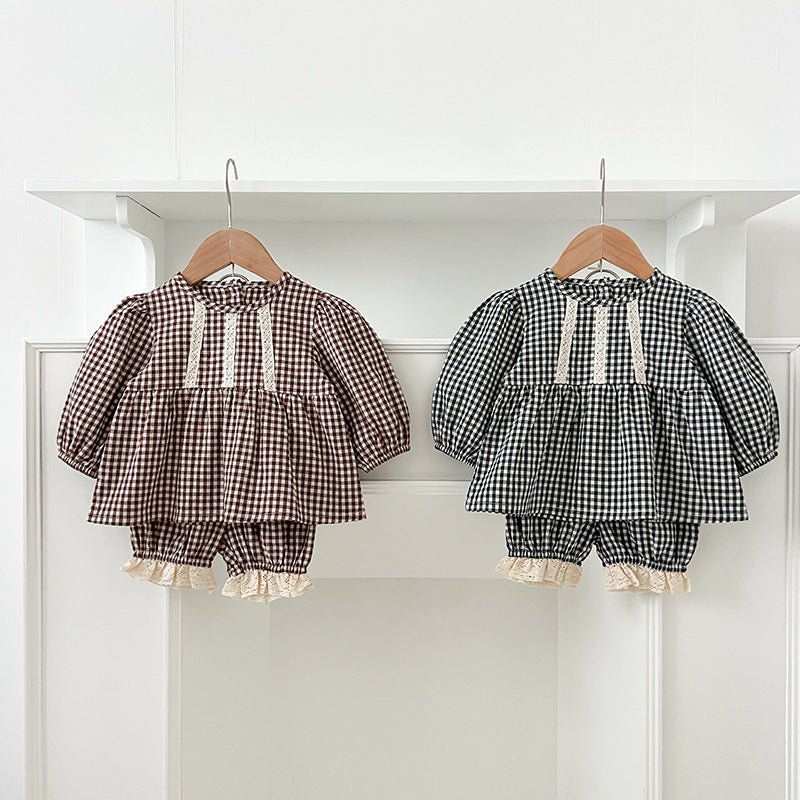 Arrival Autumn Baby Kids Girls Long Sleeves Plaid Top and Bloomers – Princess Sister Matching Set-0