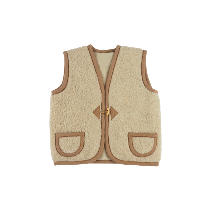 Baby Solid Color Vintage Style Sleeveless Wool Jacket Coat-4