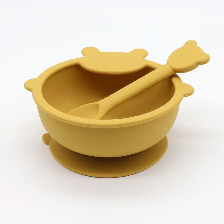 Baby Cartoon Bear Shape Complementary Food Training Silicone Bowl With Spoon Sets-6