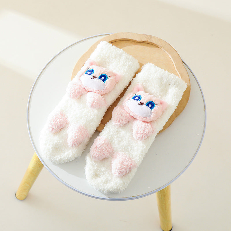 Baby Cartoon Animal Graphic Thermal Plush Design Long Tube Socks-6