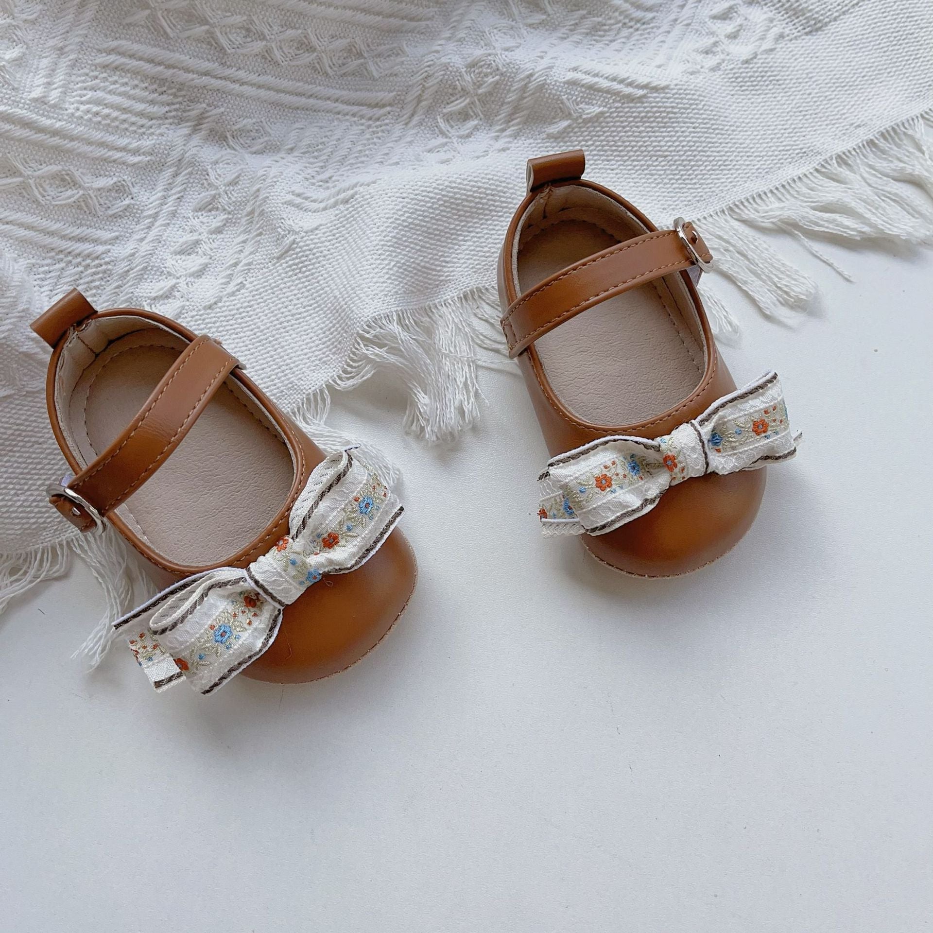 Arrival Baby Girl Floral Embroidery Bow Toddler Soft-Sole Anti-Slip Walking Shoes-4