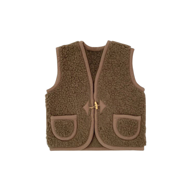 Baby Solid Color Vintage Style Sleeveless Wool Jacket Coat-5