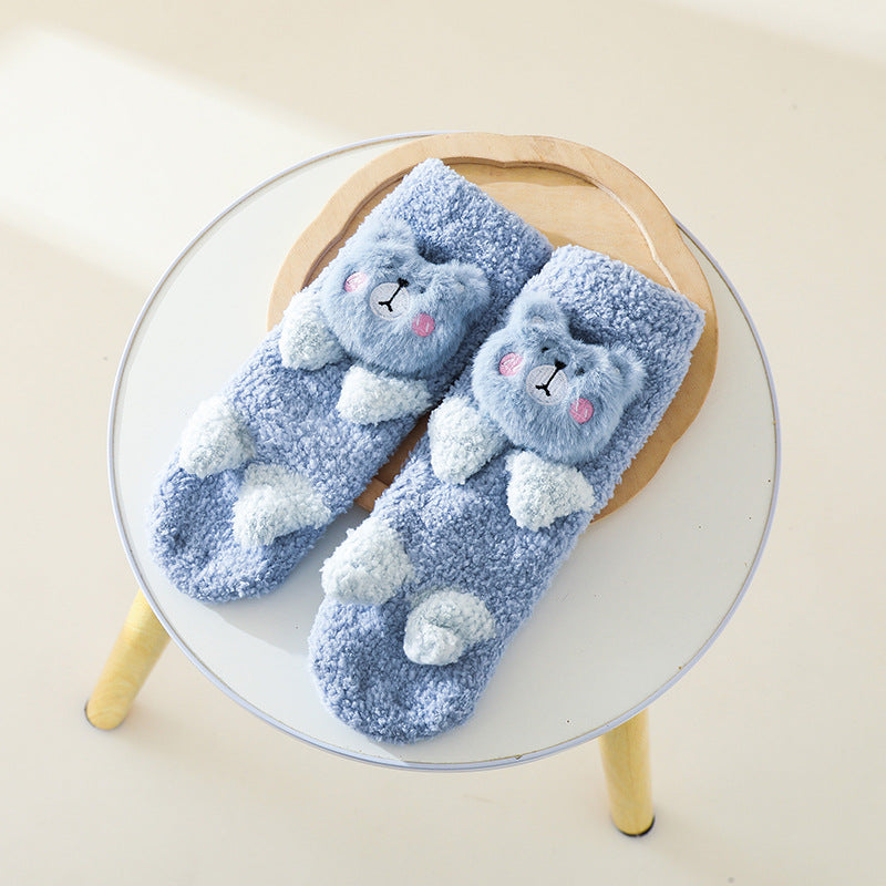 Baby Cartoon Animal Graphic Thermal Plush Design Long Tube Socks-5