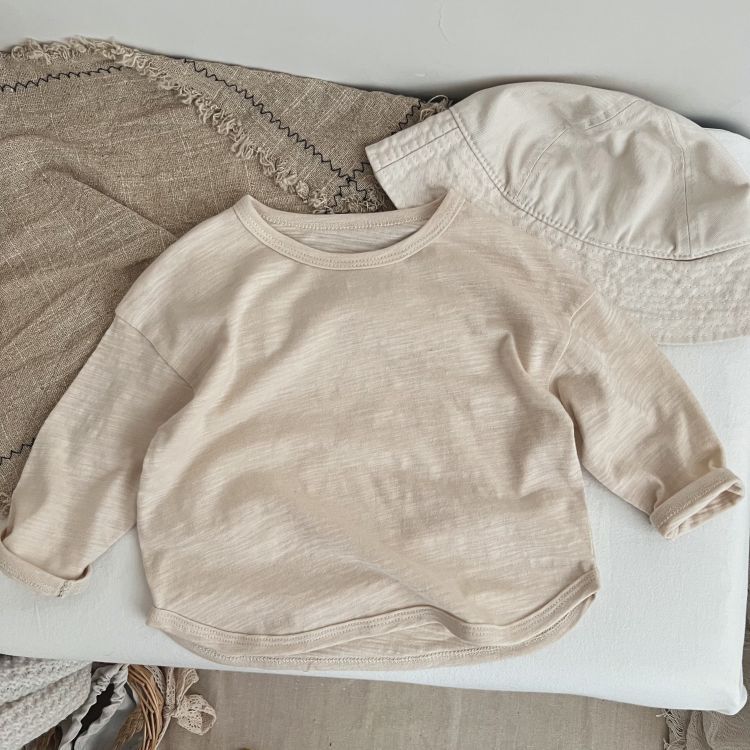 Baby Boy And Girl Solid Color O-Neck Pullover Tops In Spring-5