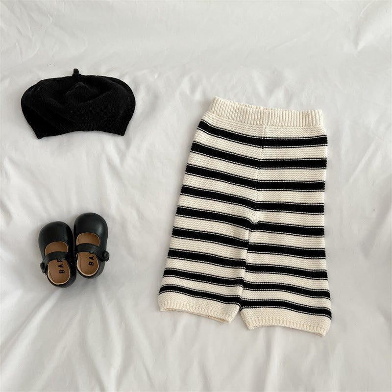 Baby Striped Pattern Lapel Knitted Cardigan or Pants-7