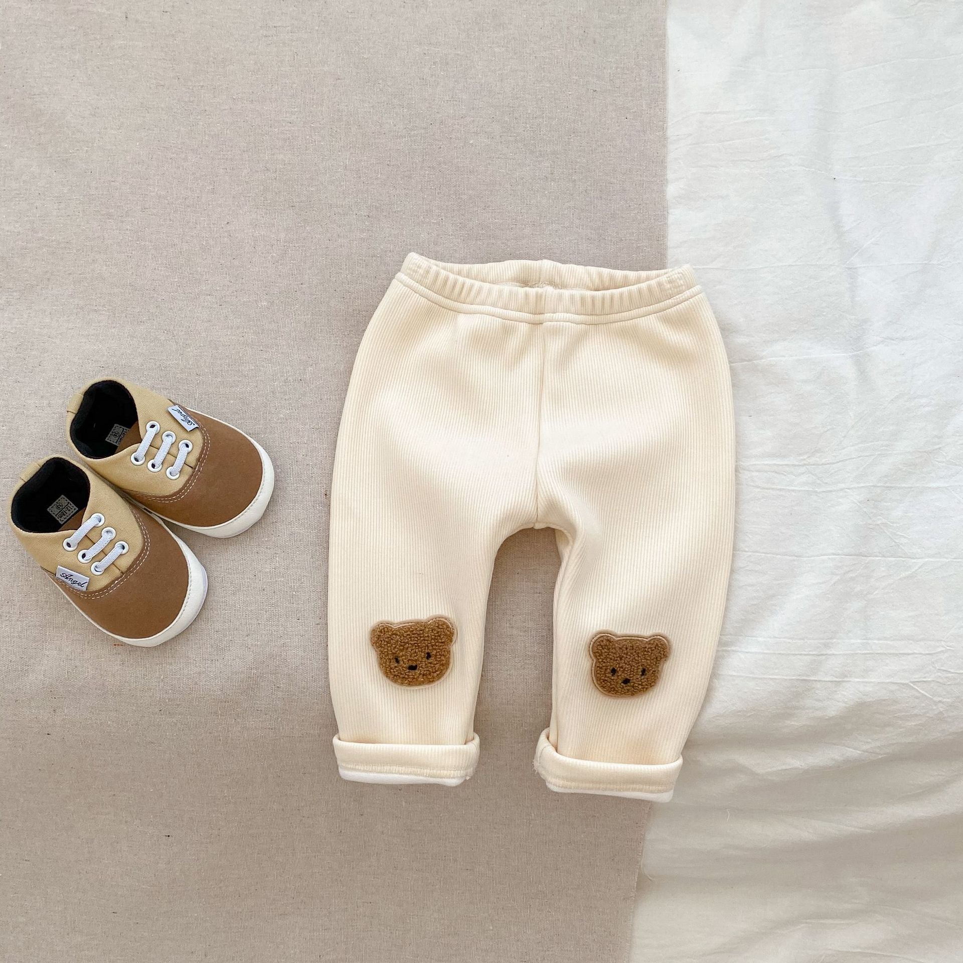 Baby Girl Little Bear Thickened Long Pants In Winter-5