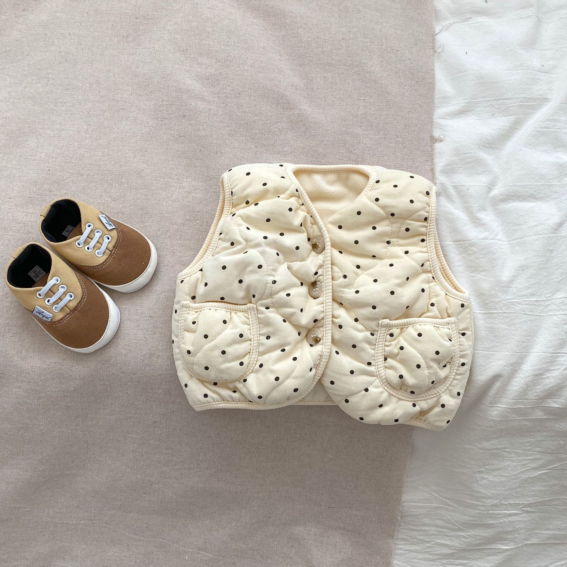 Baby Polka Dots Solid Color Vintage Style Sleeveless Wool Jacket Coat-5
