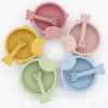 Baby Cartoon Bear Shape Complementary Food Training Silicone Bowl With Spoon Sets-0