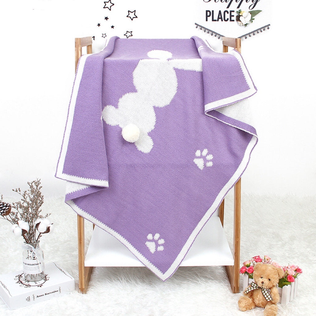 Baby Cartoon Rabbit & Footprints Embroidered Graphic 3D Tail Blanket-5